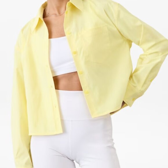 Athleta Midday Cropped Shirt Performance Poplin Citron Yellow Small - Picture 8 of 8